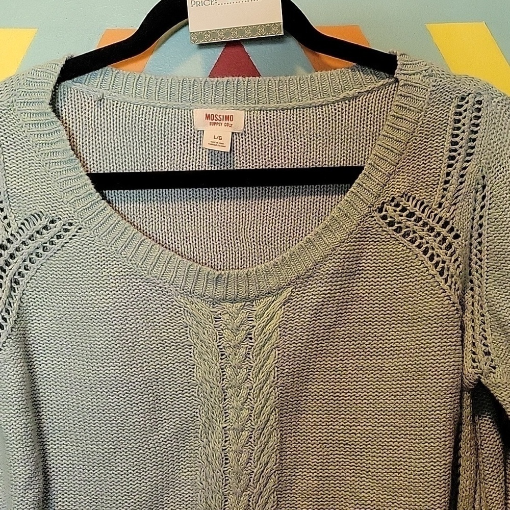 Mossimo Women's Cable Knit Linen Blend Crew Sweater Heathered Green Blue Size L - Picture 5 of 10